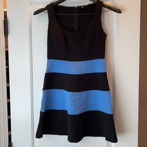 Anne Taylor Loft Black & Blue Stripe Flare dress